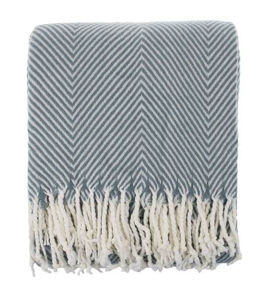 Fennco Styles Herringbone Collection Contemporary Fringed 50 x 60 Inch Throw - Frost Green Throw Blanket for Couch, Bedroom and Living Room Décor