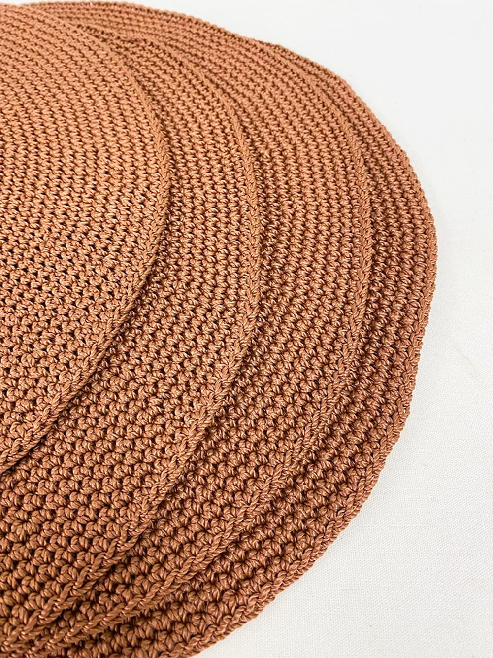 Fennco Styles Handmade Crochet Farmhouse Placemats 14-inch Round, Set of 4 - Decorative Table Mats for Home Décor, Dining Table, Banquets and Special Events