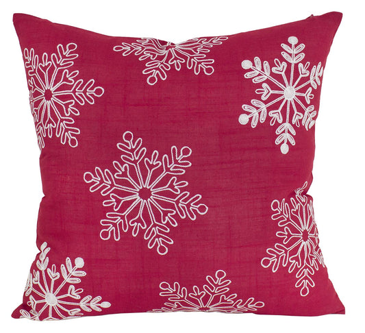 Fennco Styles Embroidered White Snowflake Christmas Decorative Throw Pillow Cover 18 x 18 Inch - Red Pillow Case for Holiday Décor, Couch, Living Room and Bedroom Décor