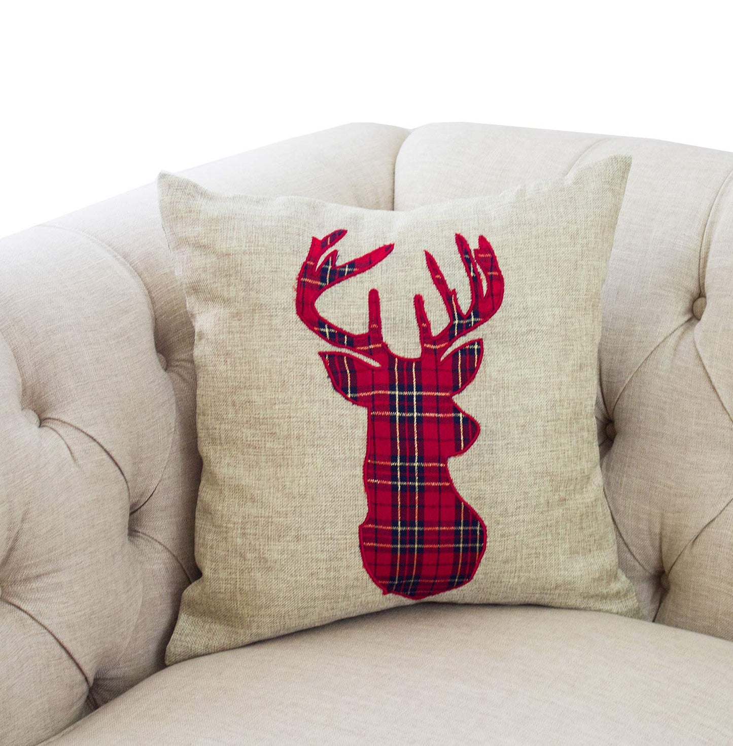 Fennco Styles Holiday Deer Tartan Plaid Christmas Decorative Filled Throw Pillow