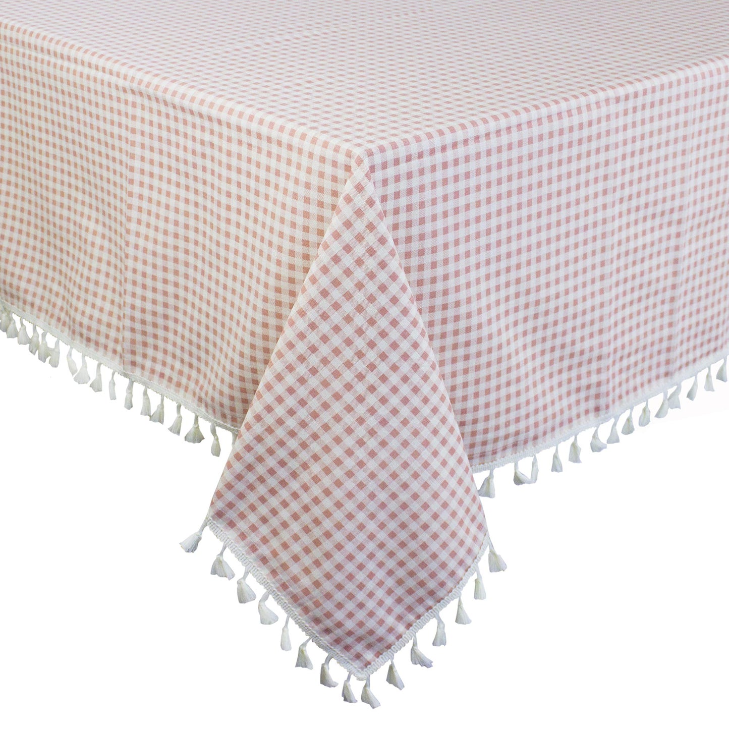 Fennco Styles Simply Striped Tassel Cotton Blend 55 x 55 Inch Tablecloth - Green Table Cover for Banquets, Holiday, Special Events, Outdoor and Home Décor