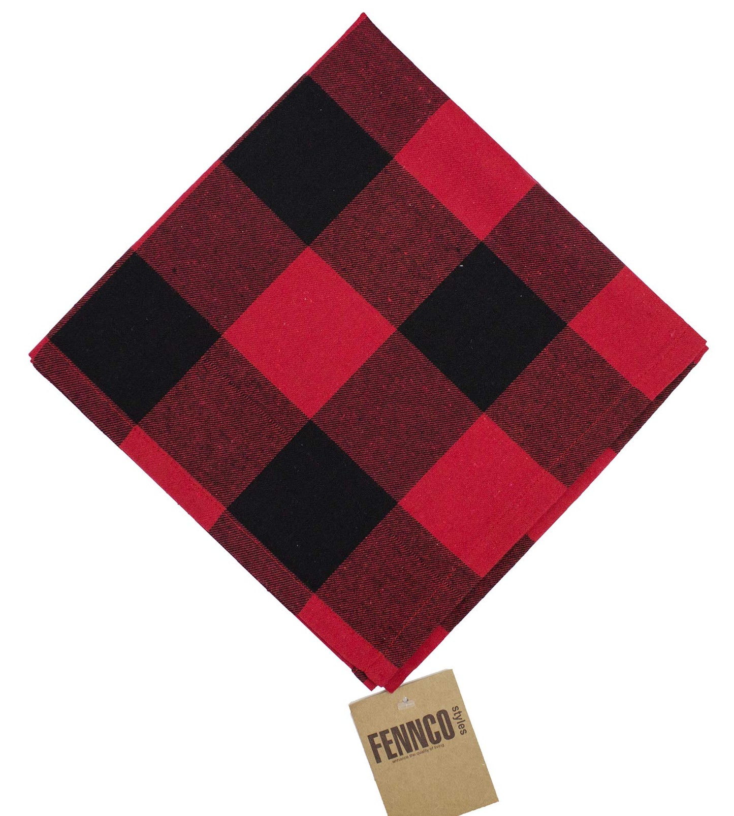 Fennco Styles Buffalo Plaid Red and Black Velvet Pom Pom Trim Design Cotton Table Runner