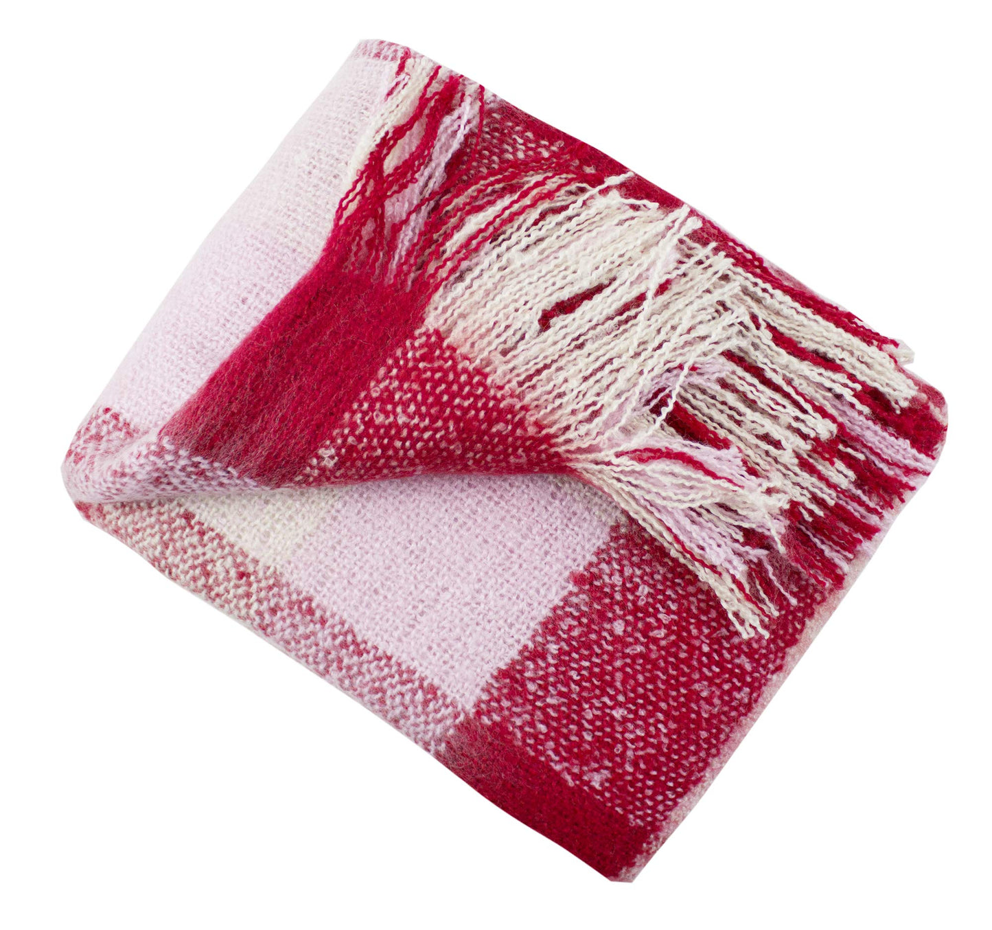 Fennco Styles Cozy Faux Mohair Plaid Fringed Soft Warm Throw Blanket, 50" x 60"
