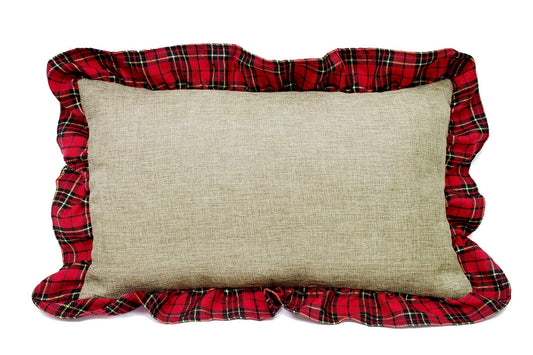 Fennco Styles Holiday Deer Tartan Plaid Ruffle Border Christmas Decorative Throw Pillow (12"x20" Ruffle Flange, Case+Insert)