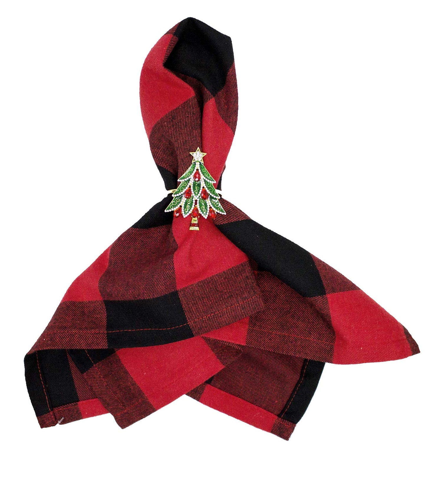 Fennco Styles Buffalo Plaid Red and Black Velvet Pom Pom Trim Design Cotton Table Runner