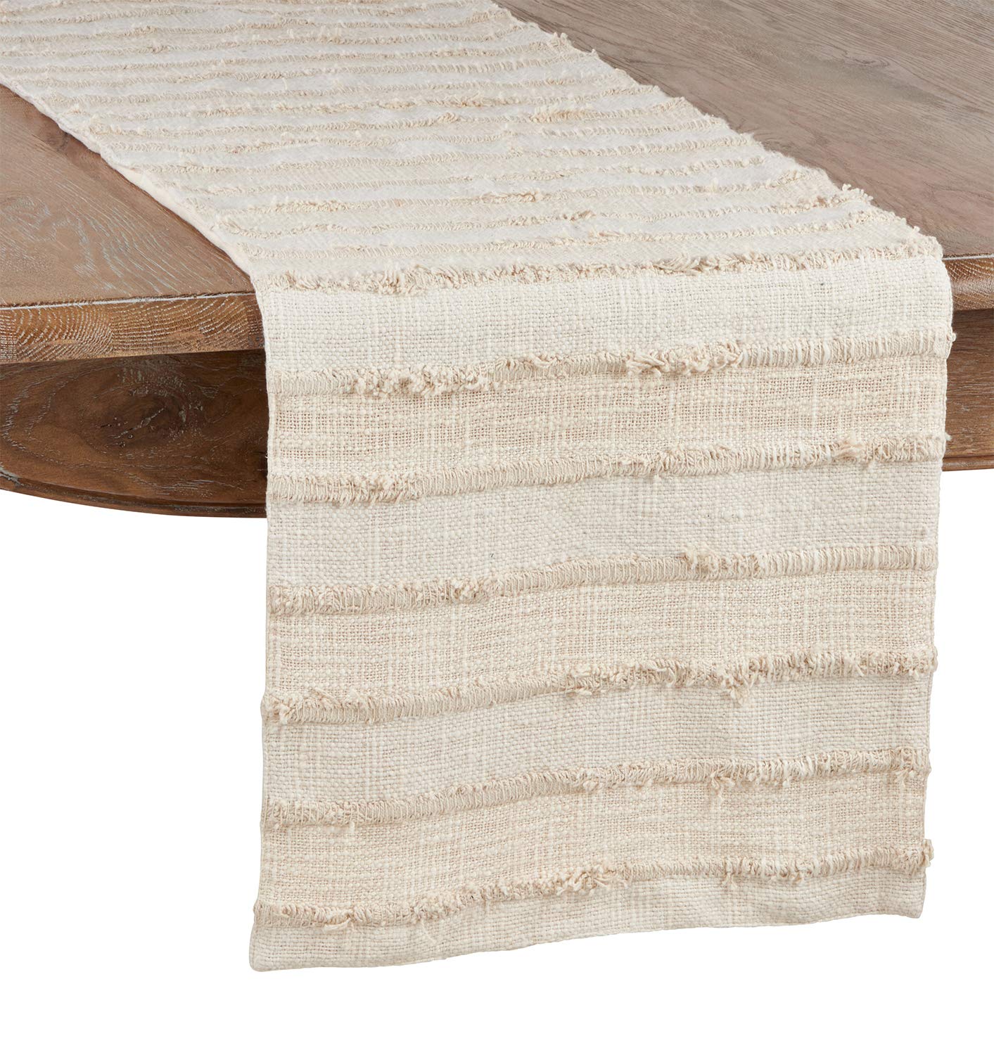 Fennco Styles Michonne Collection Cottage Stripe Patched Fringe 16 x 72 Inch Table Runner – Ivory Table Runner for Banquets, Family Gather, Special Events and Home Décor …