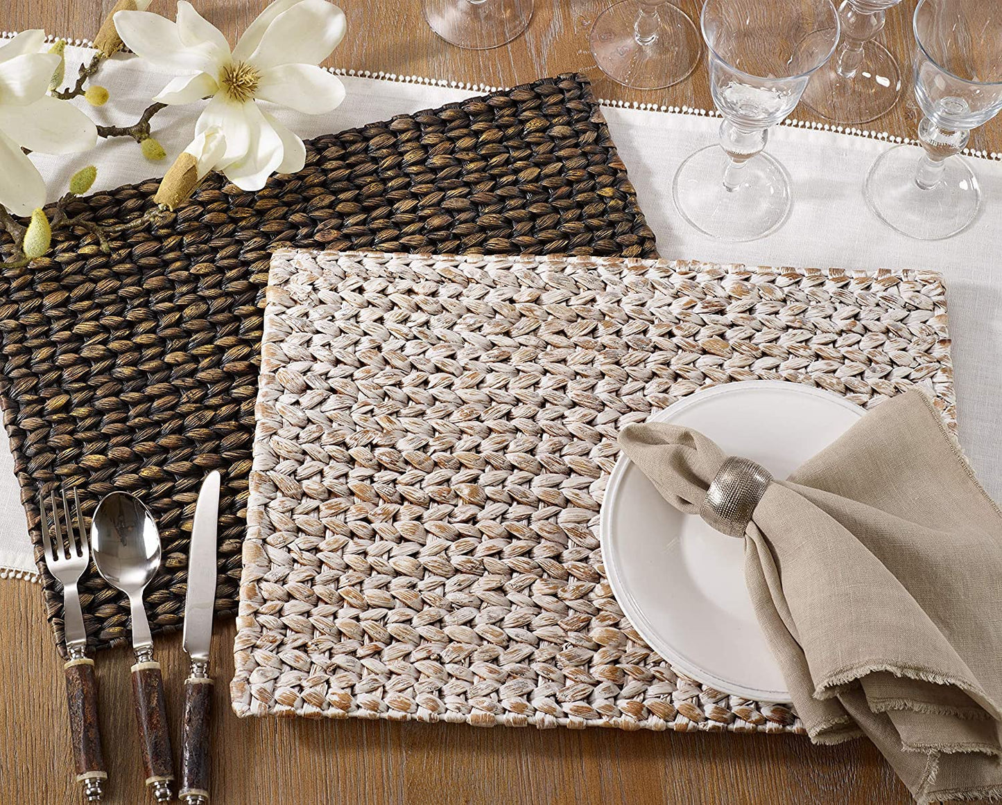 Fennco Styles Natural Woven Water Hyacinth Rectangular Placemats 14" W X 19" L, Set of 4