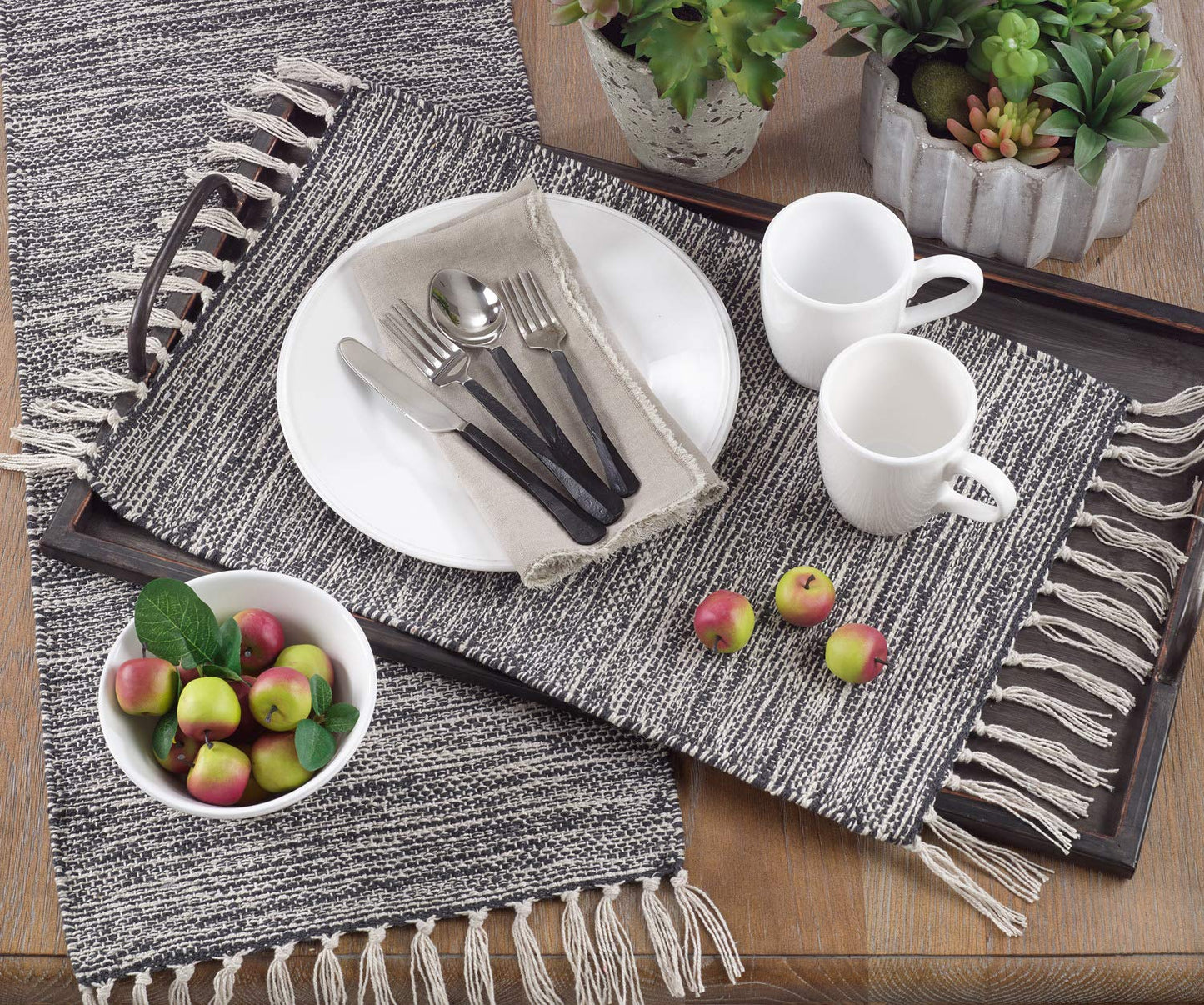 Fennco Styles Classic Black Tassels 100% Cotton Table Runner (14"x72" Table Runner)
