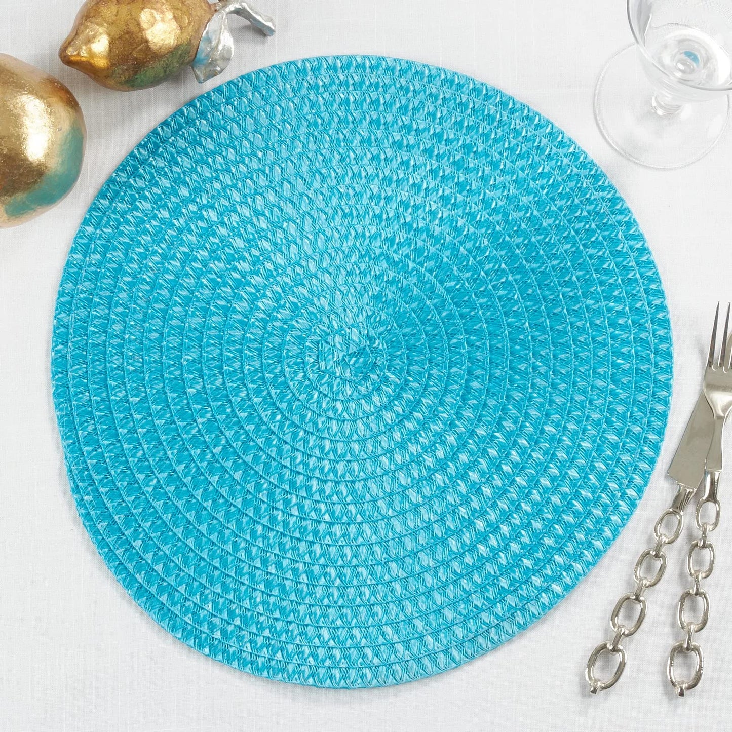 Fennco Styles Modern Everyday Textured Placemats 15 Inches Round, Set of 4 – Black Woven Table Mats for Home, Dining Room Décor, Banquets, Indoor & Outdoor and Special Events