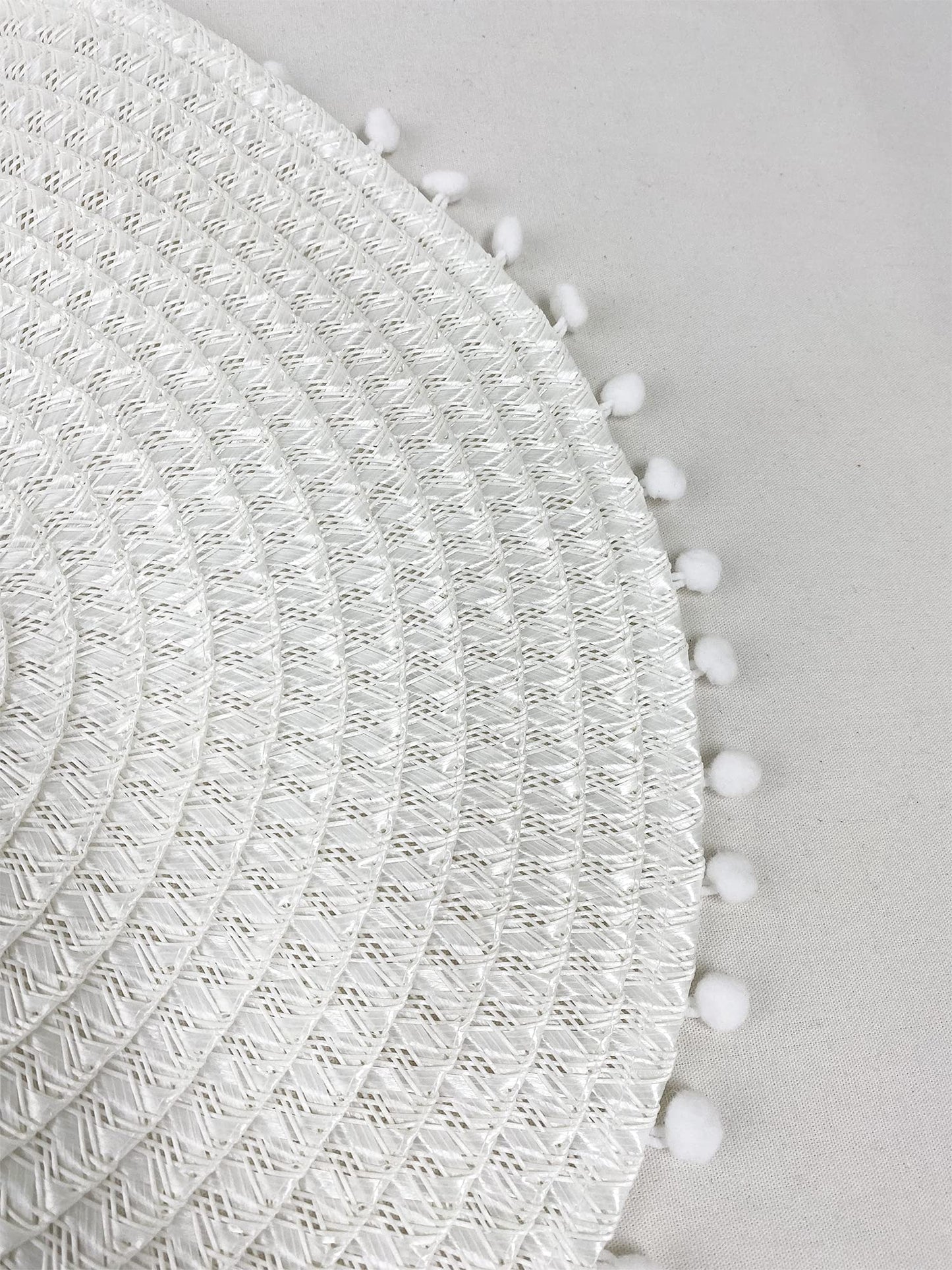 Fennco Styles Pom Pom Textured Placemats 15 Inches Round, Set of 4 – Modern Traycloth Table Mats for Home, Dining Room Décor, Banquets, Indoor & Outdoor and Special Events