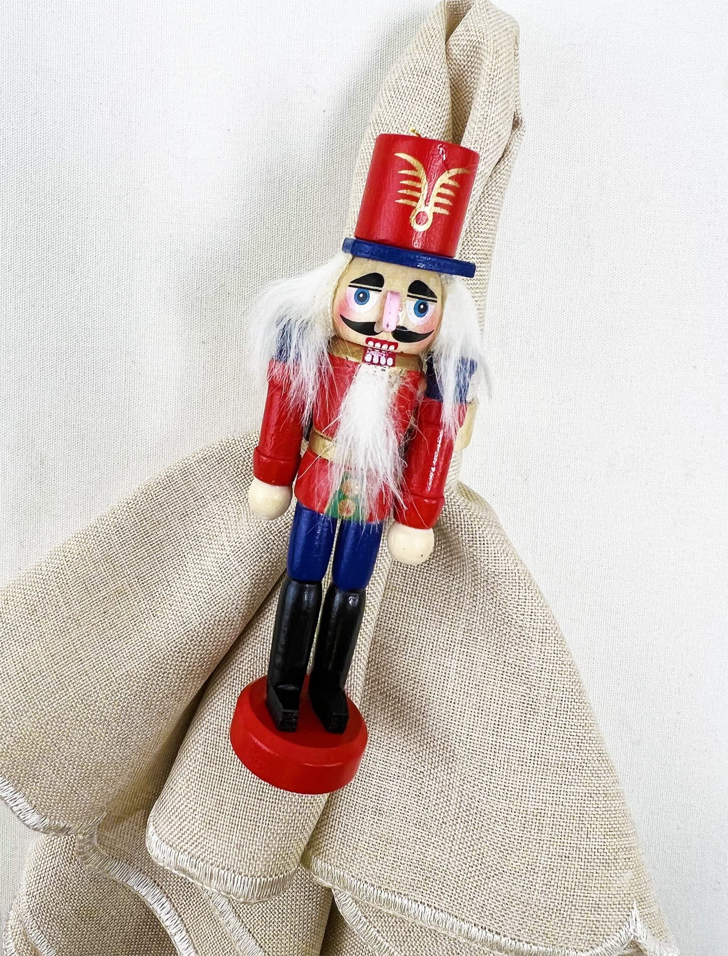 Fennco Styles Handmade Wooden Nutcracker Decorative Napkin Rings, Set of 4 - Festive Soldier Napkin Holders for Dining Table, Christmas, Holidays Décor and Special Occasions