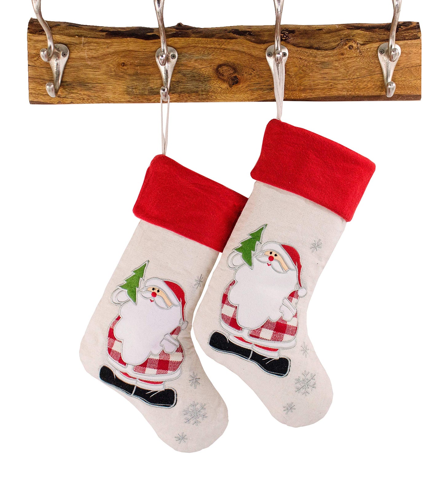 Fennco Styles Holiday Christmas Patterned Linen Hanging Stocking