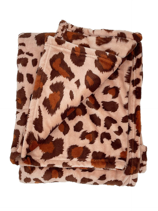 Fennco Styles Brown Cheetah Print Fleece Throw Blanket 50" W x 60" L - Brown Plush Blanket for Home, Sofa, Couch, Living Room and Bedroom Décor