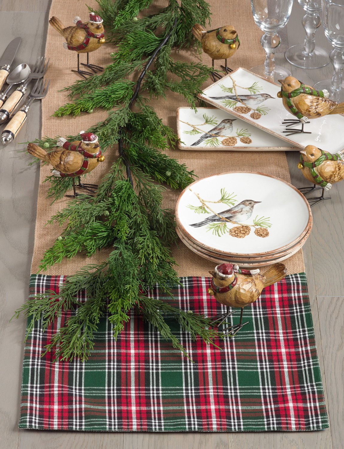 Fennco Styles Plaid Design Jute Decorative Table Runner 16 x 72 Inch - Natural Table Cover for Home Decor, Dining Room, Banquets and Holiday Events