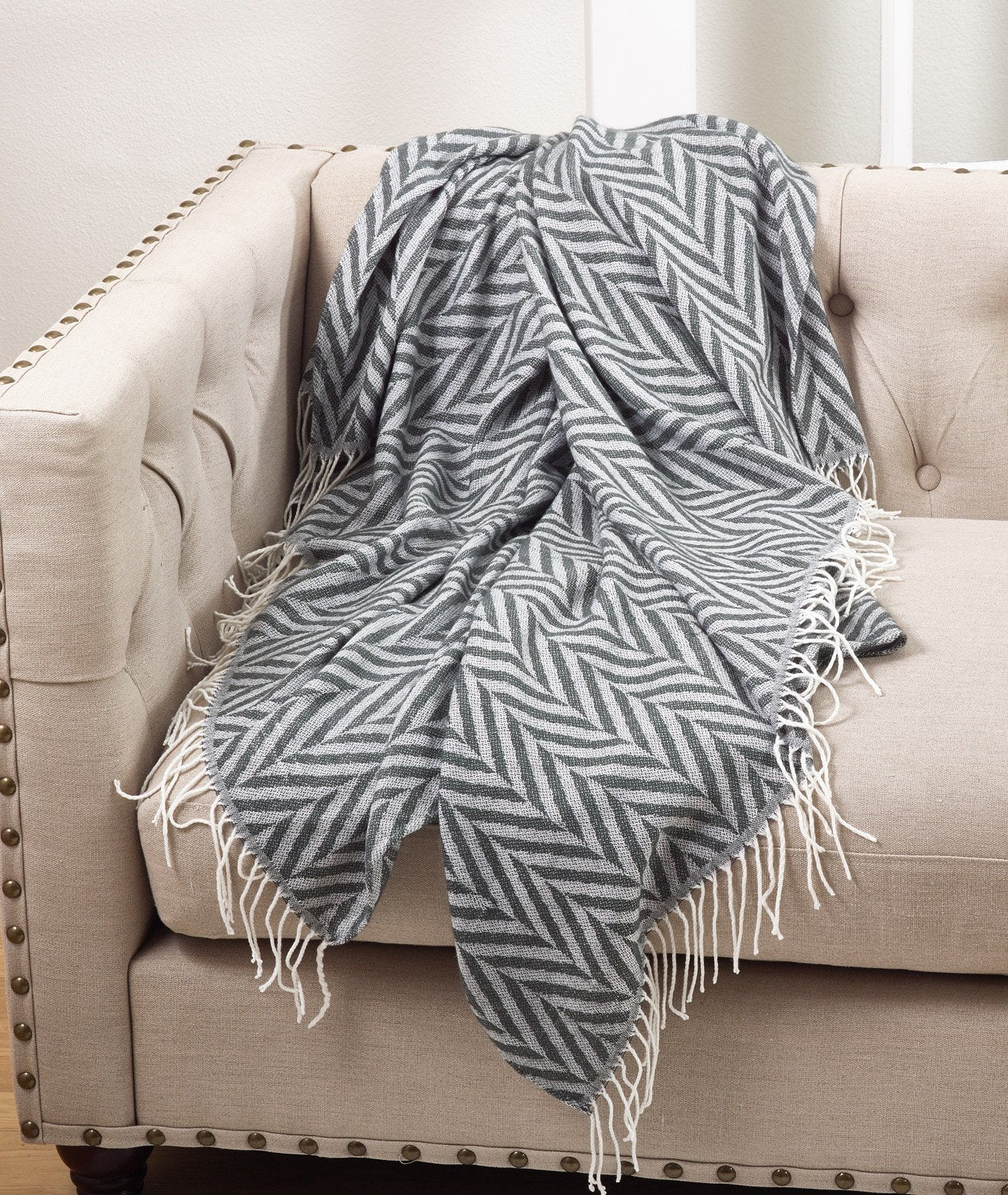 Fennco Styles Jacquard Throw Blanket with Fringes - 50" W x 60" L