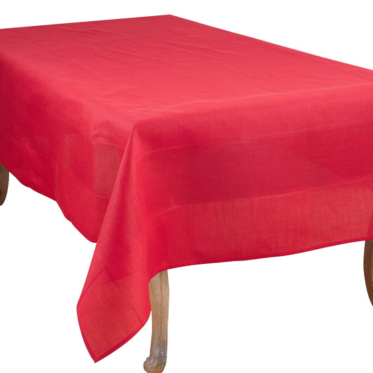 Fennco Styles Holiday Drawn Work Thread Design Tablecloth - 2 Colors (Red, 72"x72" Tablecloth)