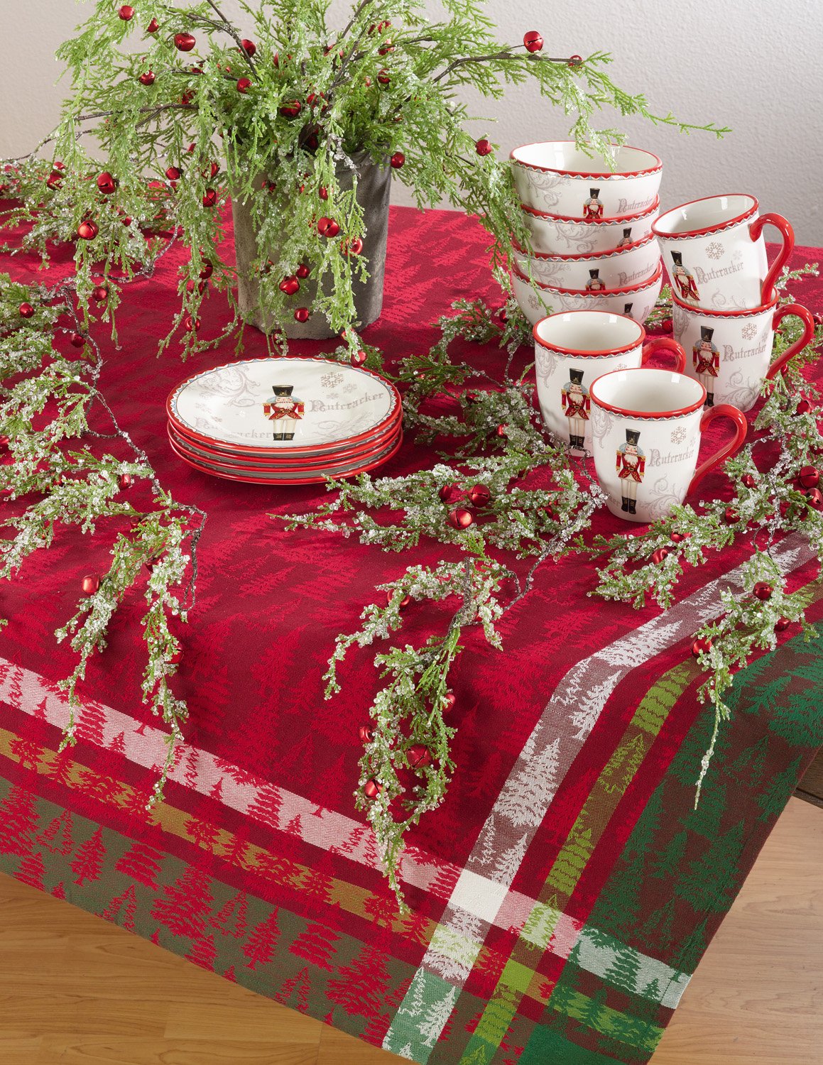 Fennco Styles Christmas Tree Plaid Design 100% Cotton Table Linens - Various Sizes for Home, Holiday, Family Gathering and Special Occasion