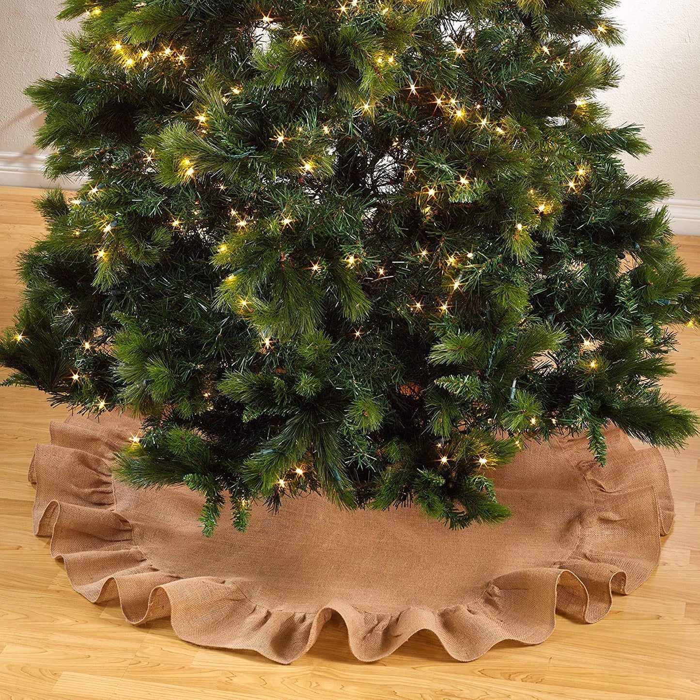 Fennco Styles Holiday Décor Ruffled Jute Christmas Tree Skirt - Natural Burlap Tree Skirt for Home, Office, Outdoor, Winter Holidays and Special Occasions
