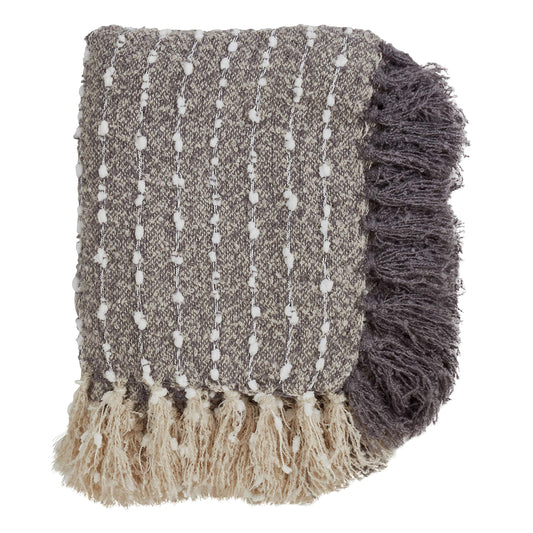 Fennco Styles Delicate Stitched Pom Pom Tassel Throw Blanket 50" W x 60" L - Grey Blanket for Home, Living Room, Bedroom and Couch Decor