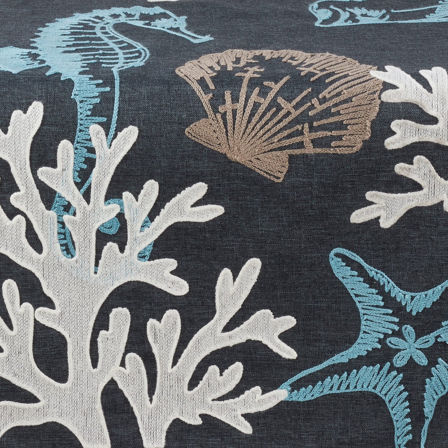 Fennco Styles Coastal Collection Sea Life Embroidered Table Runner 16 x 70 Inch - Navy Blue Table Cover for Everyday Use, Family Gathering, Banquets and Special Occasion