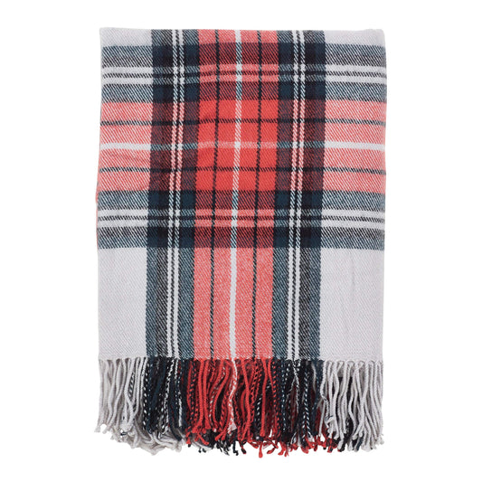 Fennco Styles Classic Plaid Pattern Tassel Trim Throw Blanket, 50" x 60" (Orange/Grey Multi)