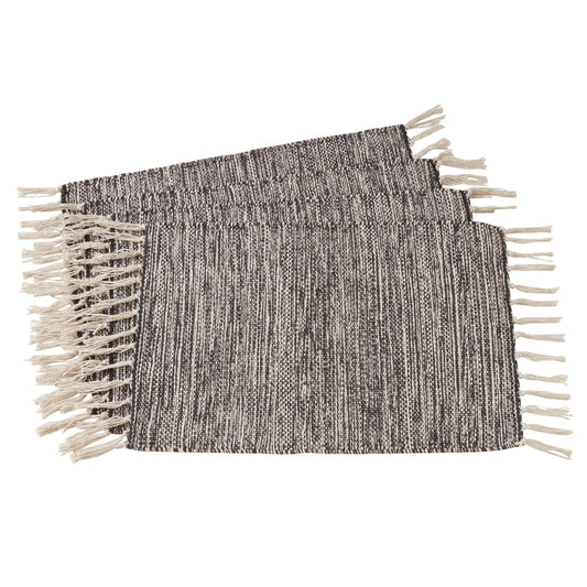 Fennco Styles Classic Black Tassels 100% Cotton Table Placemat - Set of 4 (14"x20" Placemat - Set of 4)