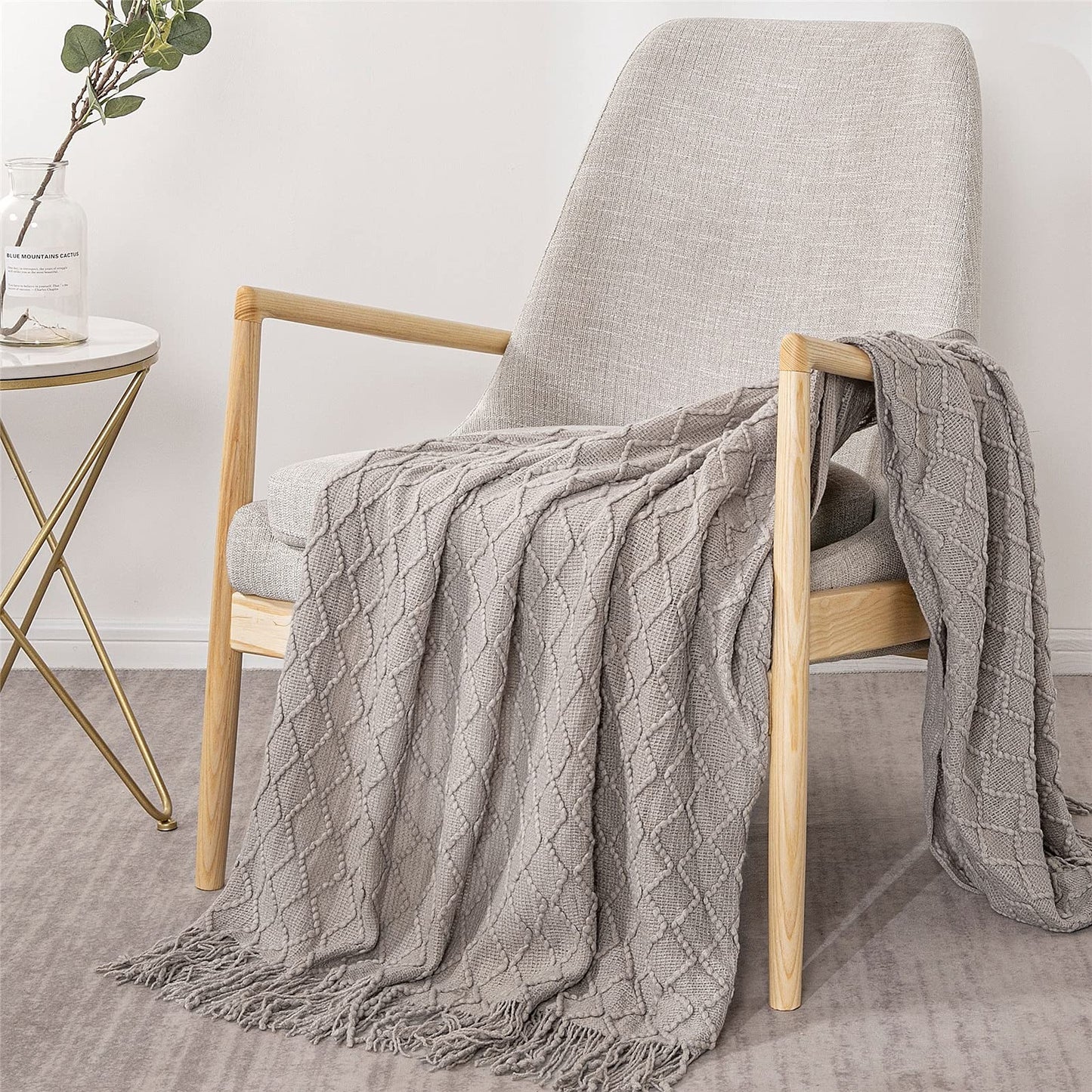 Fennco Styles Modern Textured Weave Knit Throw with Fringe 50" W x 60" L - Chevron Throw Blanket for Sofa, Couch, Living Room, Bedroom Décor