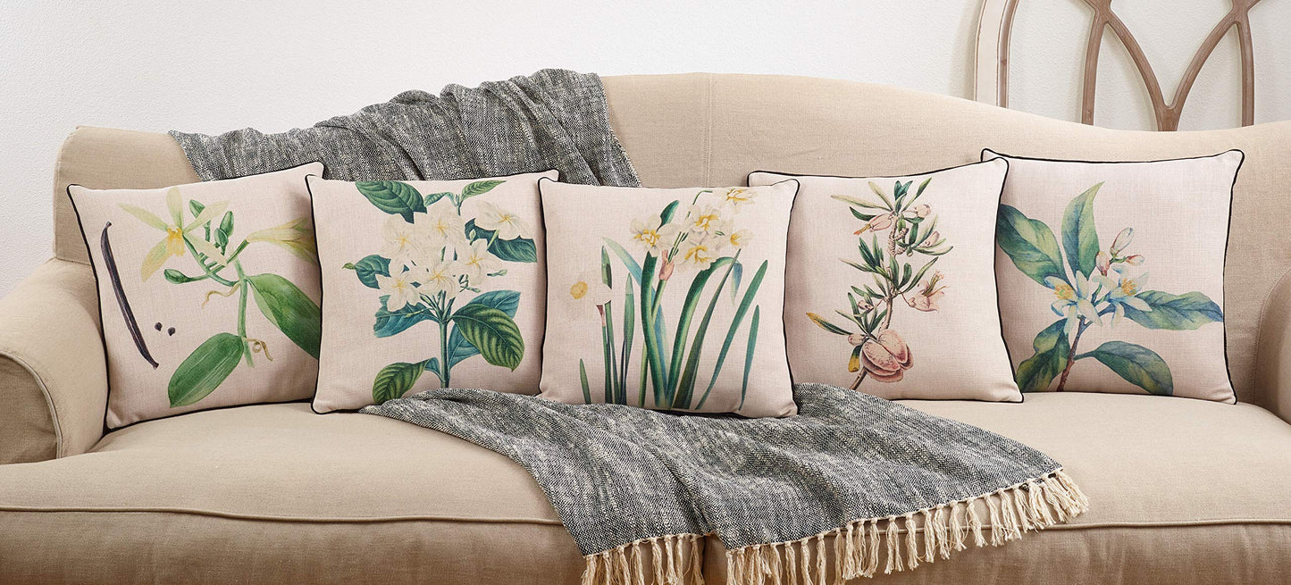 Fennco Styles Floriculture Collection Heritage Citrus Flower Botanical Print 18 x 18 Inch Throw Pillow with Case & Insert – Natural Accent Pillow for Couch, Bedroom and Living Room Décor