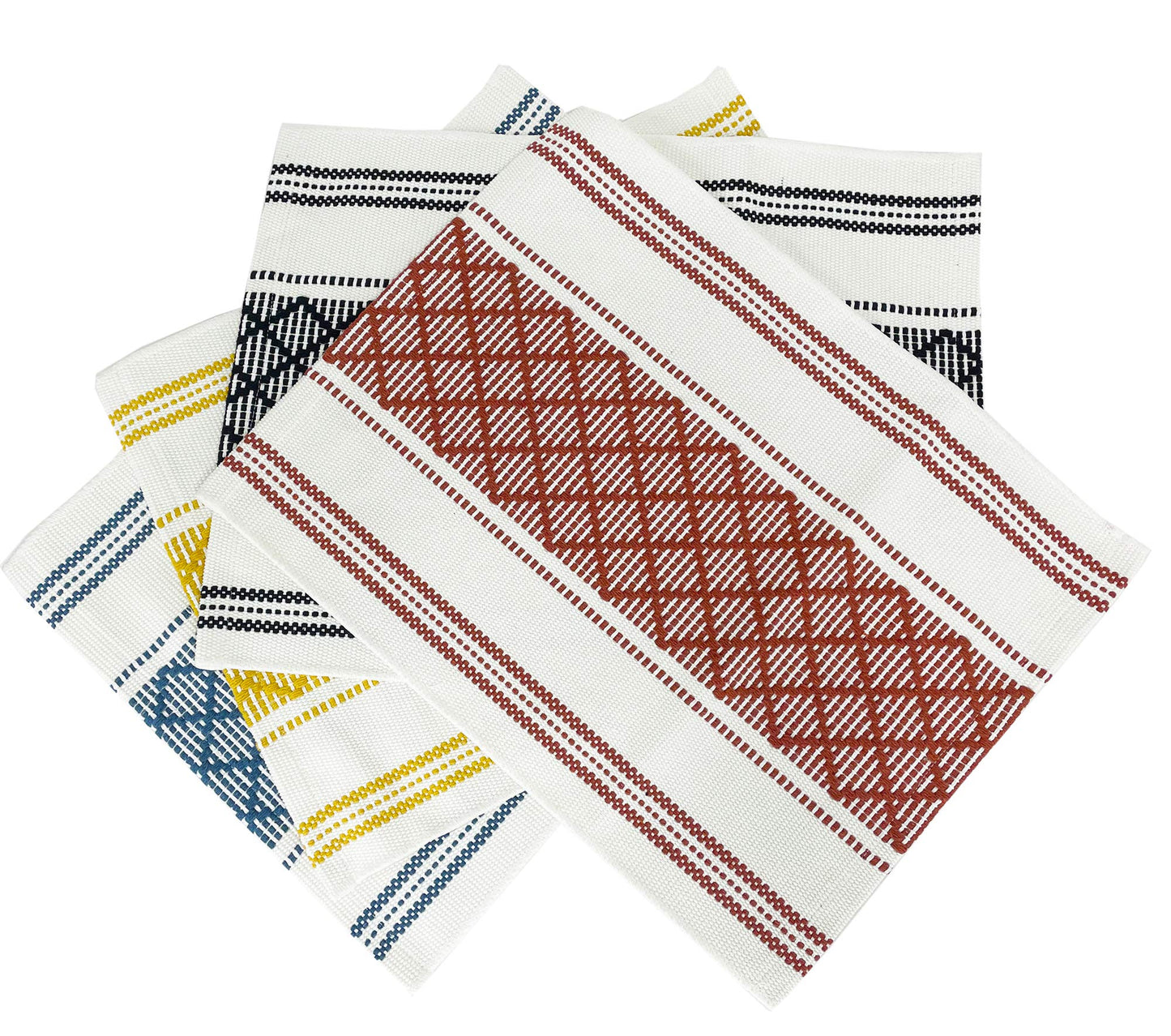 Fennco Styles Diamond Stitch Design Cotton Blend Placemats 14" W x 19" L, Set of 4 - Black Geometric Woven Table Mats for Boho Décor, Home, Dining Table, Banquets, Family Gatherings, Special Occasion