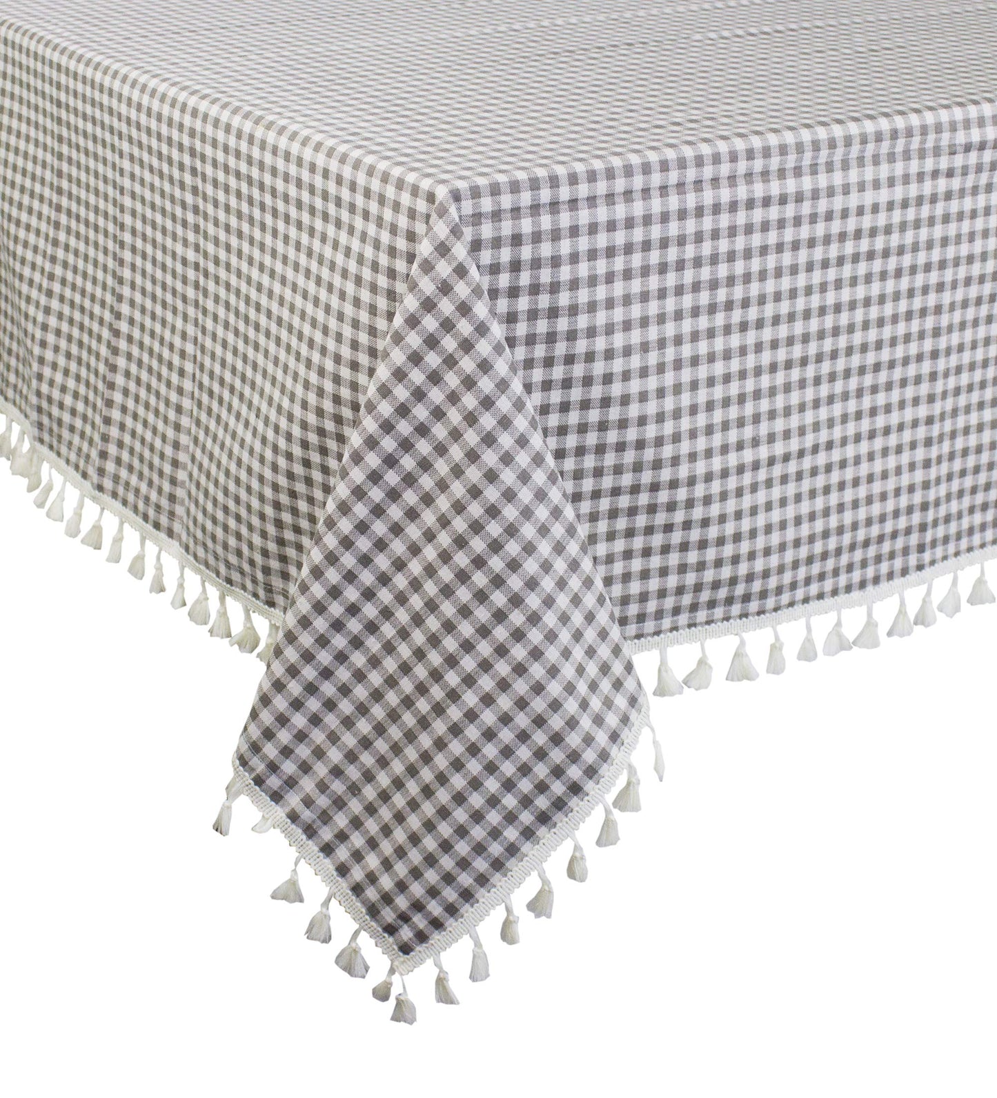 Fennco Styles Simply Striped Tassel Cotton Blend 55 x 55 Inch Tablecloth - Green Table Cover for Banquets, Holiday, Special Events, Outdoor and Home Décor