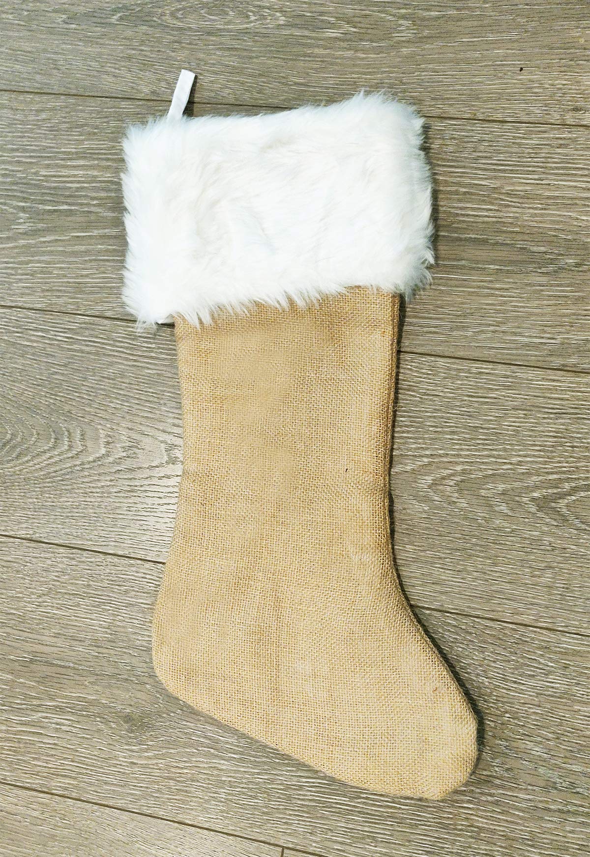 Fennco Styles Rustic Burlap White Faux Fur Trim Tree Skirt - Natural Christmas Tree Skirt for Holiday, Home Decor, Family Gathering and Special Occasion