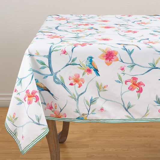 Fennco Styles Bird and Blossom Printed Tablecloth 55"x55"