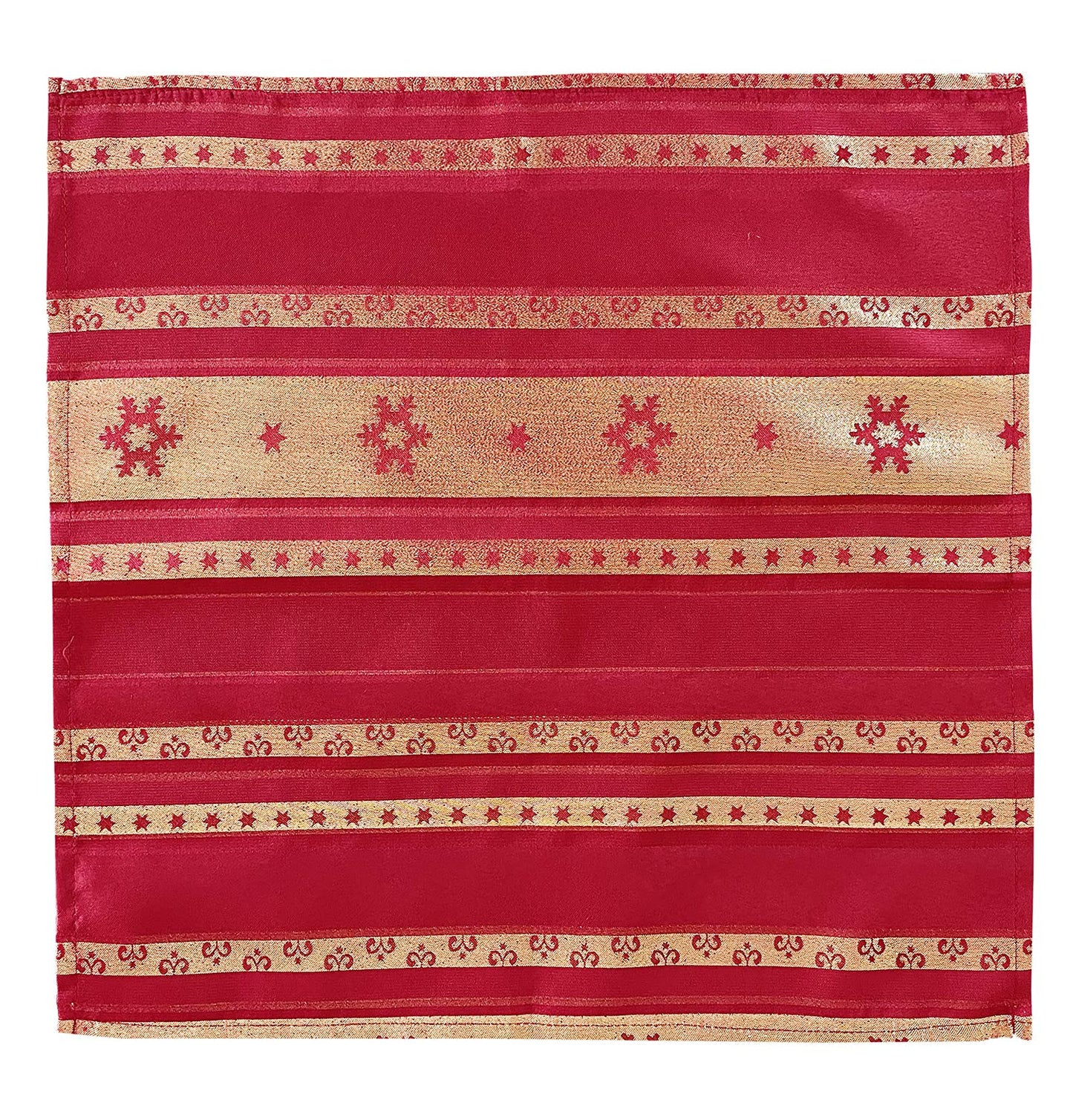 Fennco Styles Holiday Metallic Snowflake Printed Tablecloth 70" W x 70" L - Red Woven Table Cover for Home Décor, Banquet, Family Gathering, Christmas, Special Occasion (20"X20" Napkin, Set of 4)