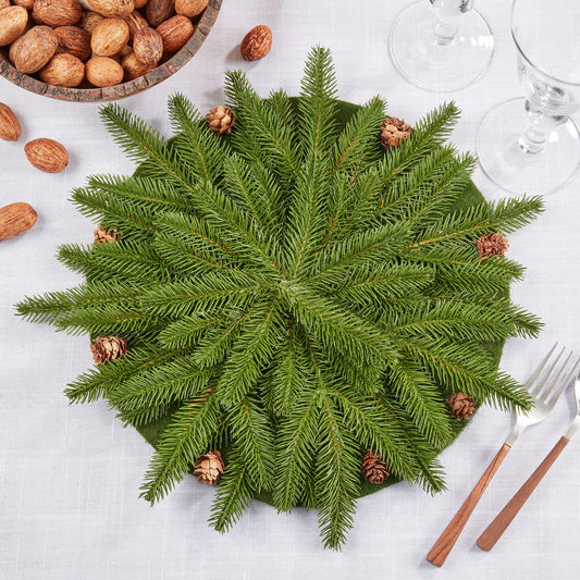 Fennco Styles Evergreen Pinecone Decorative Placemat 15" Round, 1-Piece - Green Holiday Design Table Mat for Home, Christmas Décor, Dining Table, Banquets, Special Events