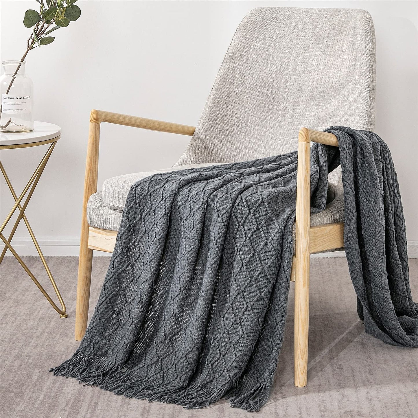 Fennco Styles Modern Textured Weave Knit Throw with Fringe 50" W x 60" L - Chevron Throw Blanket for Sofa, Couch, Living Room, Bedroom Décor