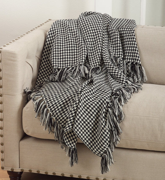 Fennco Styles Houndstooth Fringe Soft Throw Blanket - 50"x60"