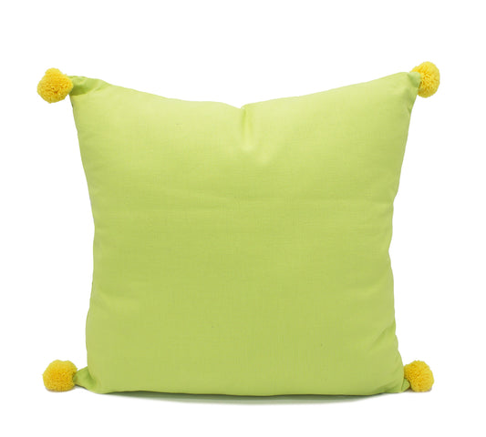 Fennco Styles Decorative Solid Color Pom Pom Cotton Throw Pillow 18" Square (Lime)