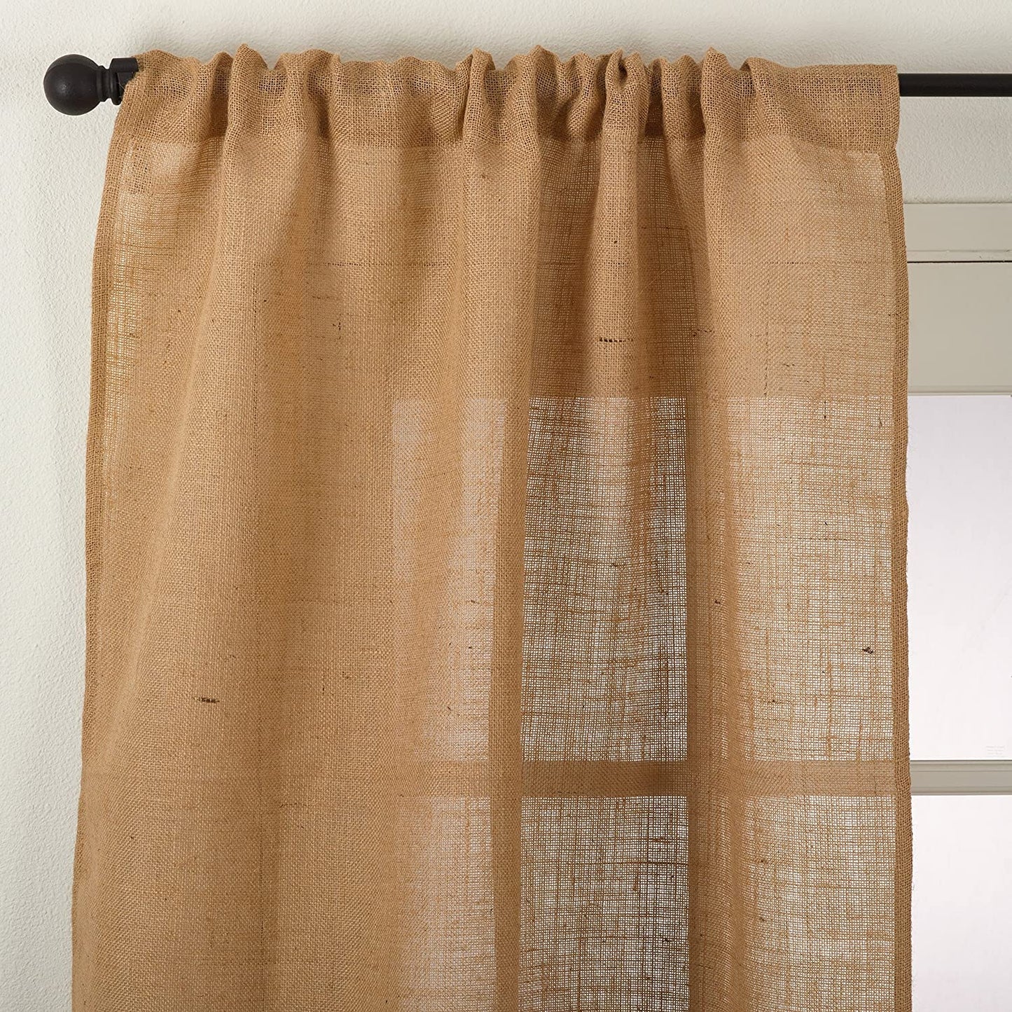 Fennco Styles Open Wave Burlap Unlined Curtain Rod Pocket Jute Window Curtain Single 1 Panel for Bedroom, Living Room, Patio Door Backing Sliding Glass Door Drape