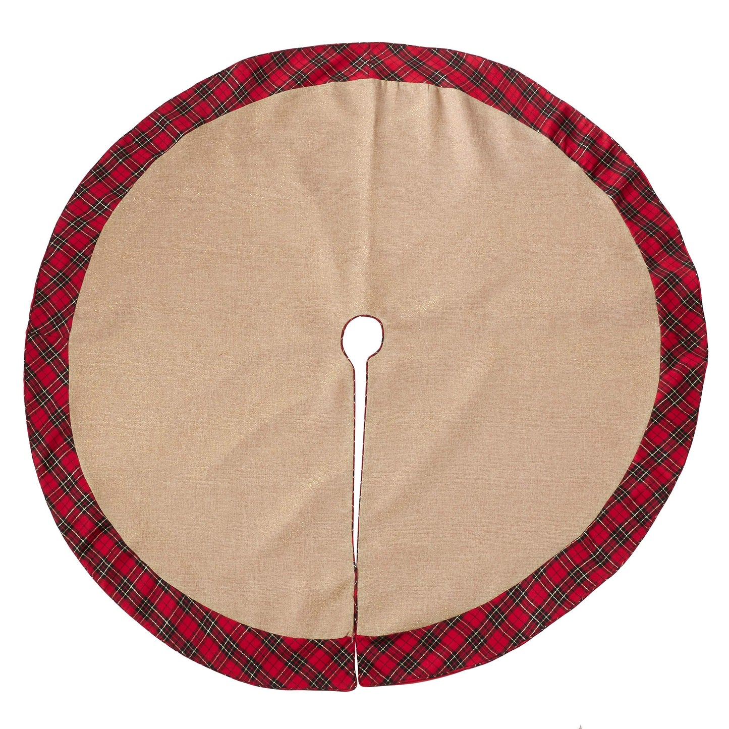 Fennco Styles Holiday Decor Christmas Chic Tartan Plaid Trim Tree Skirt Hanging Stocking (54" Round Tree Skirt)
