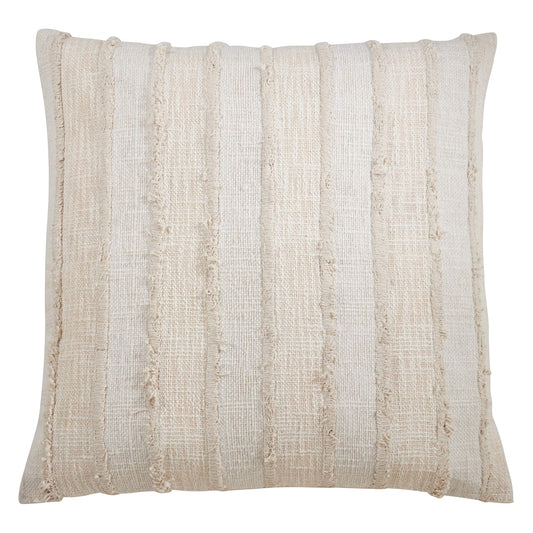 Fennco Styles Cottage Stripe Patched Fringe 22 x 22 Inch Throw Pillow Case – Ivory Throw Pillow Case for Couch, Bedroom and Living Room Décor