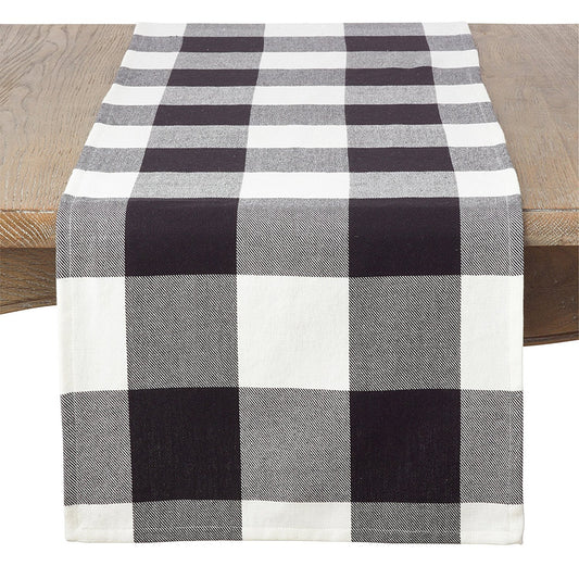 Fennco Styles Black Buffalo Check Plaid Cotton Christmas Table Runner 16" W X 108" L
