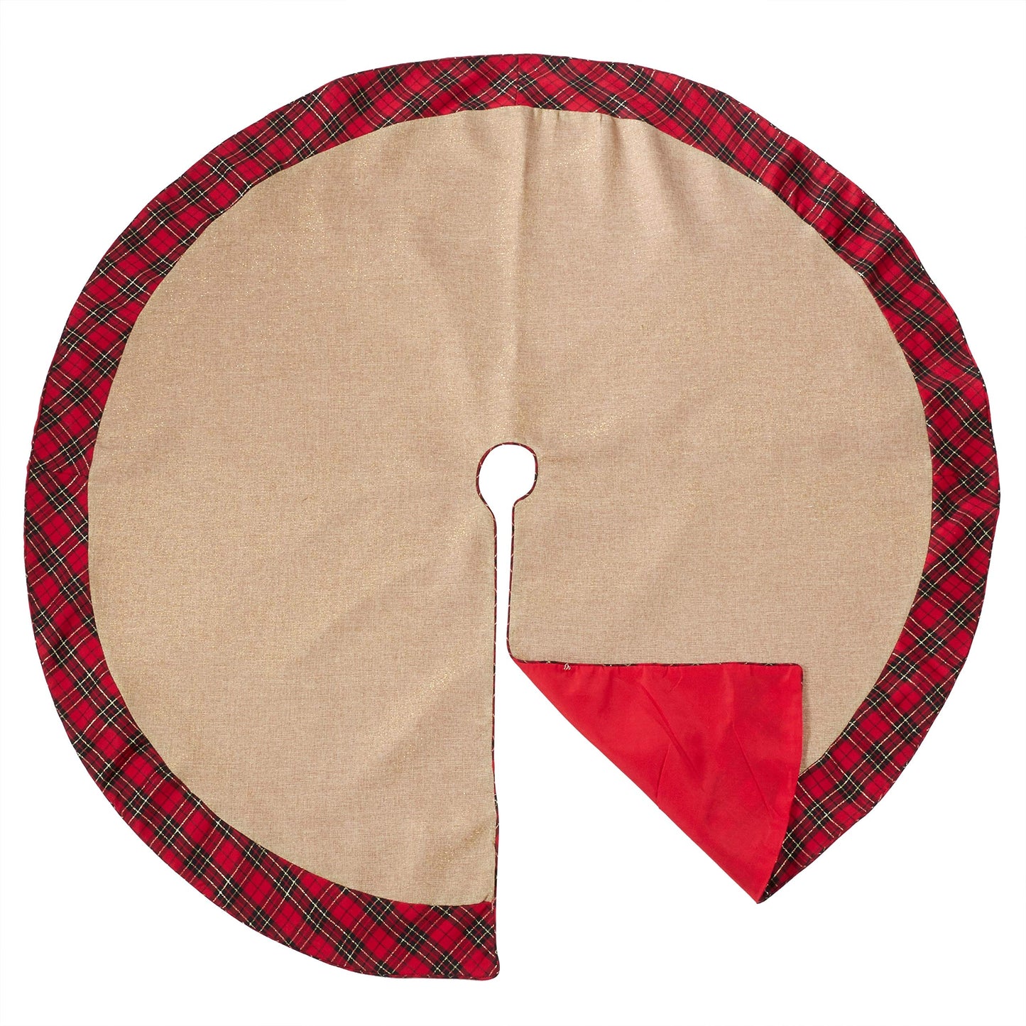 Fennco Styles Holiday Decor Christmas Chic Tartan Plaid Trim Tree Skirt Hanging Stocking (54" Round Tree Skirt)