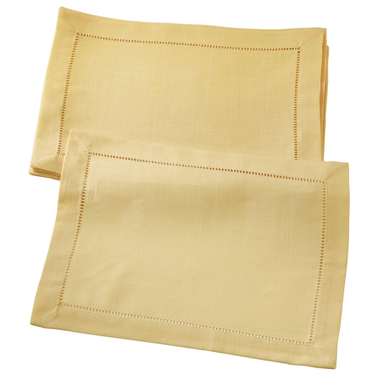 Fennco Styles Rochester Collection Contemporary Hemstitched Polyester 14 x 20 Table Placemats for Dining Table, Banquet, Wedding, Family Dinner, Yellow, Set of 4