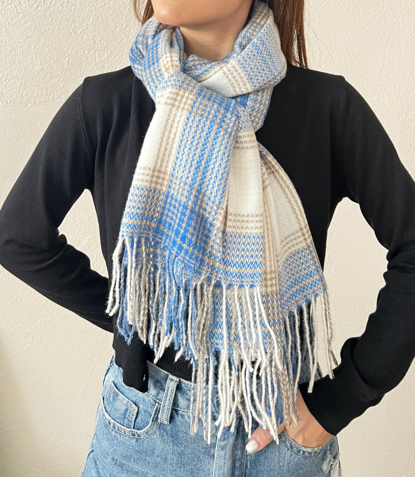 stylesilove Women Classic Plaid Fringe Cashmere Scarf Warm Ultra Soft Scarves Shawl Neck Wraps for All Season, 6 Colors
