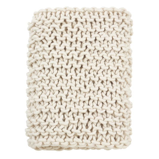 Fennco Styles Chunky Cable Knit Premium 100% Wool Woven Throw Blanket (Ivory, 50" x 60")