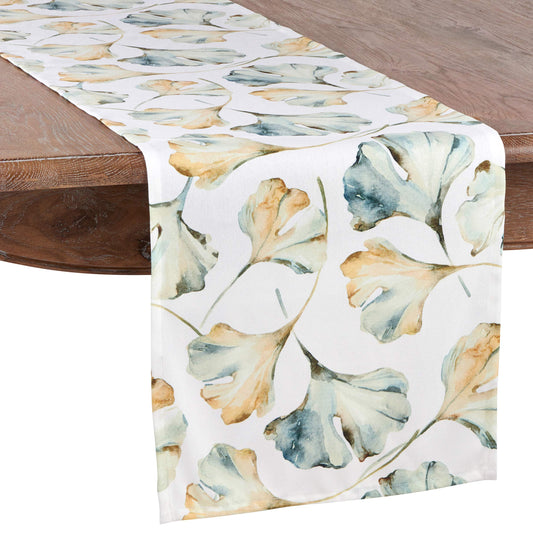 Fennco Styles Maidenhair Collection Cottage Watercolor Ginko Leaves 16 x 72 Inch Table Runner – Multicolor Table Runner for Dinner Banquets, Family Gathering, Special Events and Home Décor