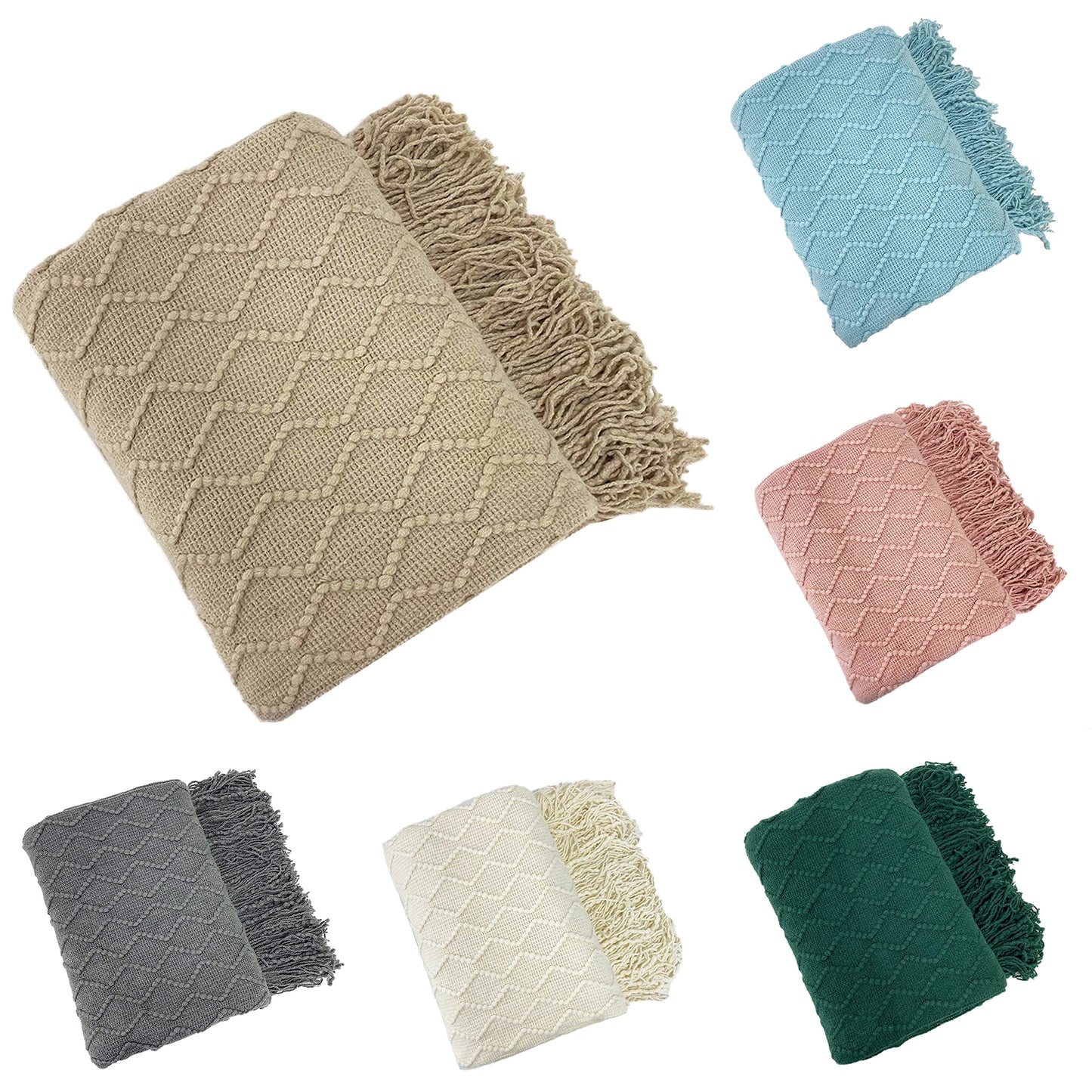 Fennco Styles Modern Textured Weave Knit Throw with Fringe 50" W x 60" L - Chevron Throw Blanket for Sofa, Couch, Living Room, Bedroom Décor