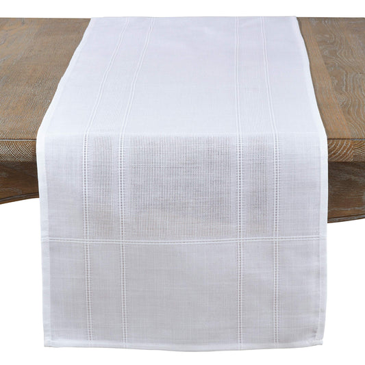 Fennco Styles Holiday Drawn Work Thread Design Table Runner - 2 Colors (White, 16"x72" Table Runner)