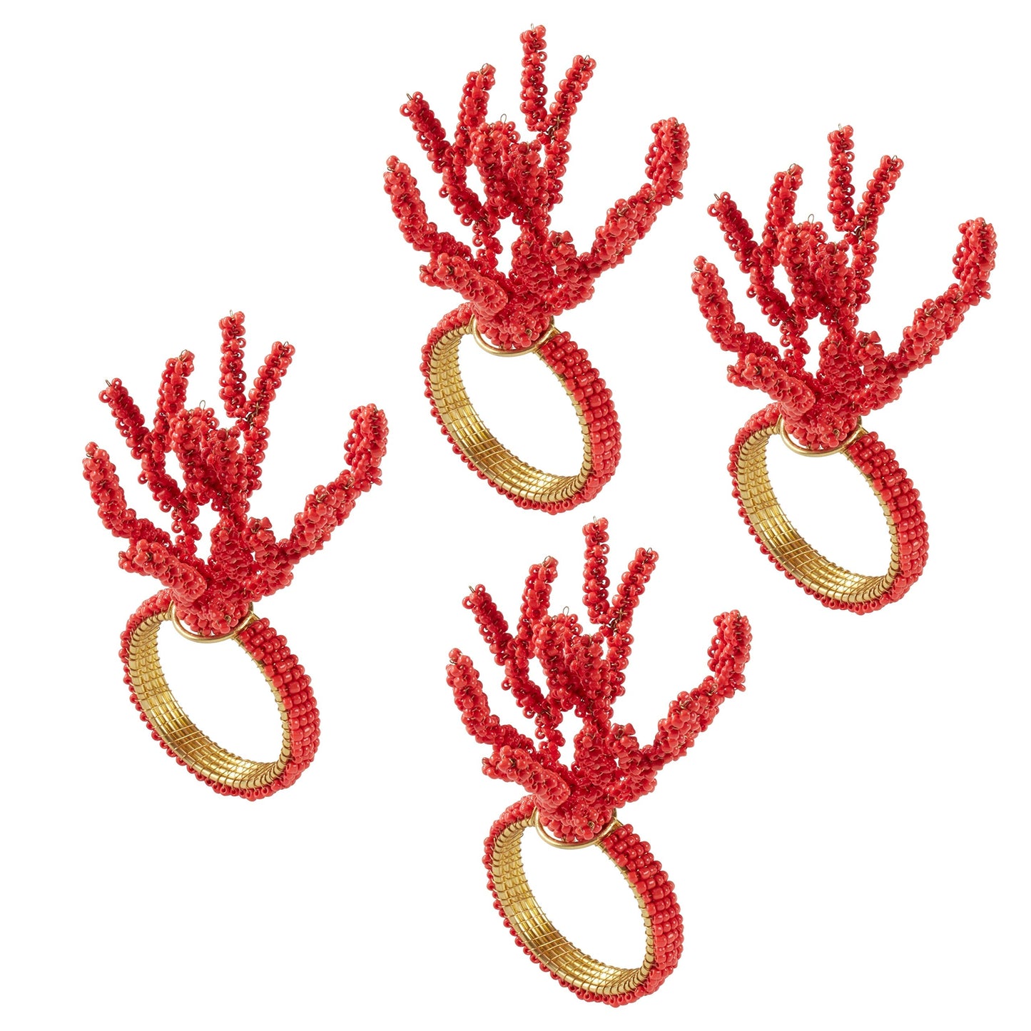 Fennco Styles Beaded Coral Dinner Napkin Rings - Set of 4
