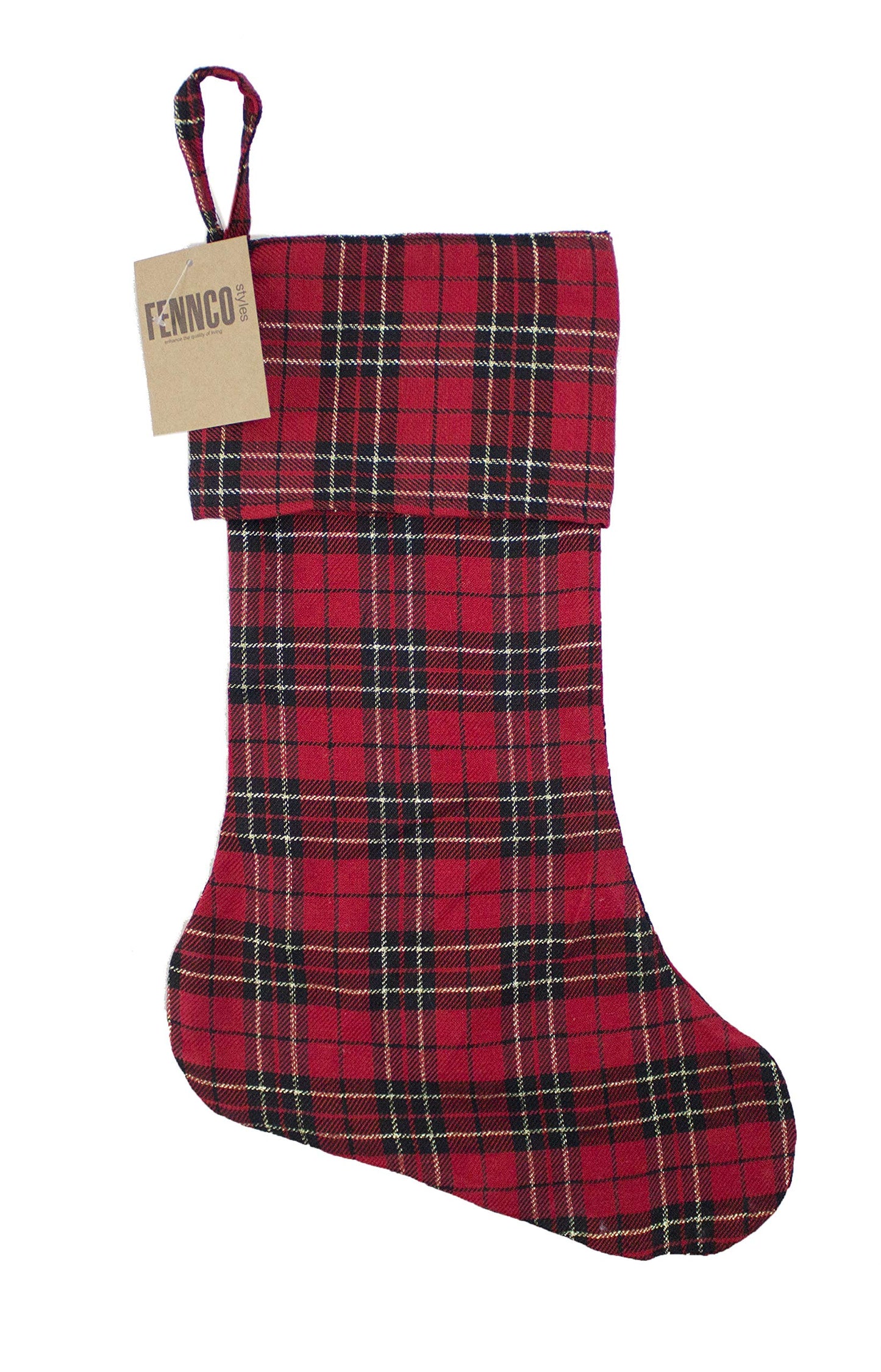 Fennco Styles Holiday Tartan Plaid Dazzle Christmas Decorative Stocking - 7x18 Inch Hanging Stocking for Home Decor, Holiday Parties, Christmas Tree and Wall Decorations
